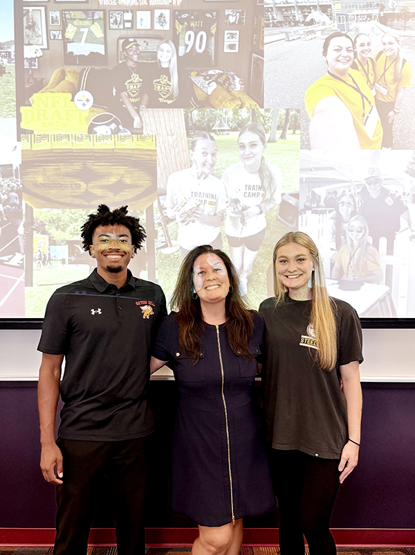 students Ben Myers and Makayla LiVorio with professor Rachel Kaplan